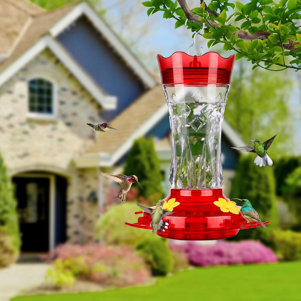 BOLITE Glass Hummingbird Feeder - 15 Ounce Leak-Proof Design with 4 Bee Guards | Red Stars Decor, 2 Pack