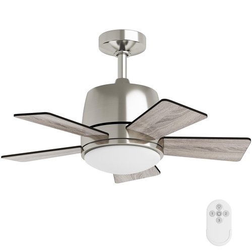 Inlight 30" Integrated LED Indoor Brushed Steel AC Motor Ceiling Fan with Light and Remote, Five Reversible Blades in a Black and Barnwood Finishes, IN-0715-1-MD
