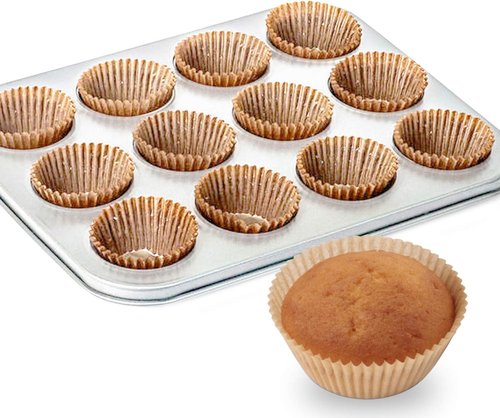 Caperci Natural Cupcake Liners - 500 Count Grease-Proof, No Smell Food-Grade Baking Cups