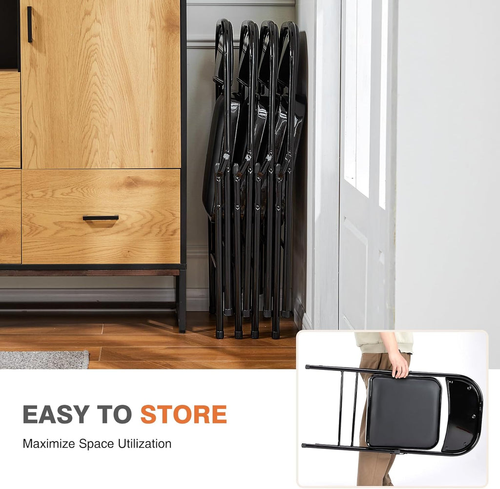 Sweetcrispy Folding Chairs - 12 Pack Leather Padded, Sturdy Metal, Easy Storage | Indoor & Outdoor Use