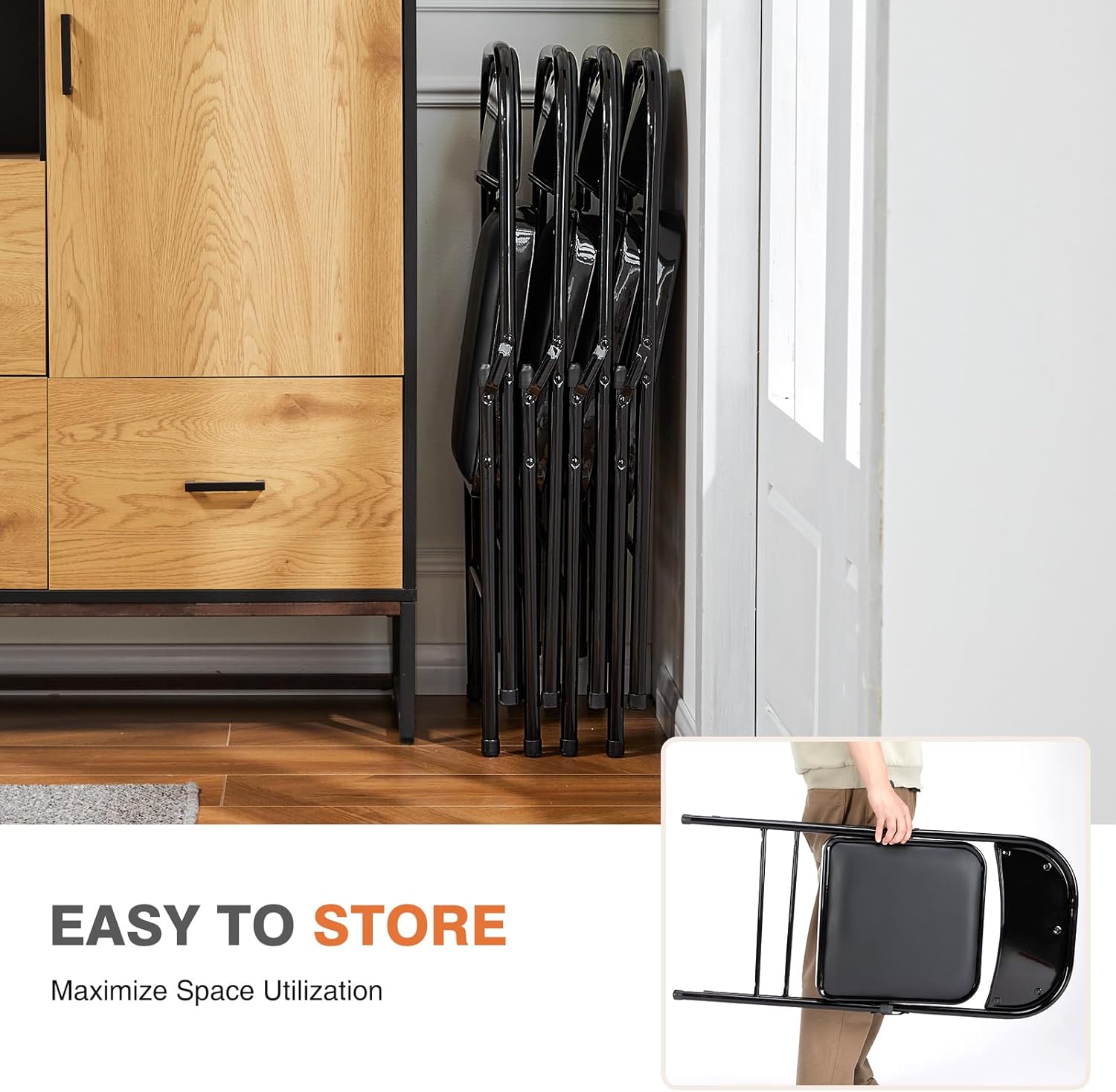 Sweetcrispy Folding Chairs - 12 Pack Leather Padded, Sturdy Metal, Easy Storage | Indoor & Outdoor Use