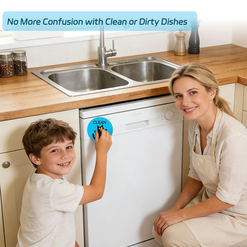 Clean Dirty Magnet for Dishwasher, Double-Sided Strong Dishwasher Clean Dirty Sign, Includes Adhesive Metal Plate, Dishwasher Magnet Clean Dirty Sign for All Dishwashers - Yellow & Blue