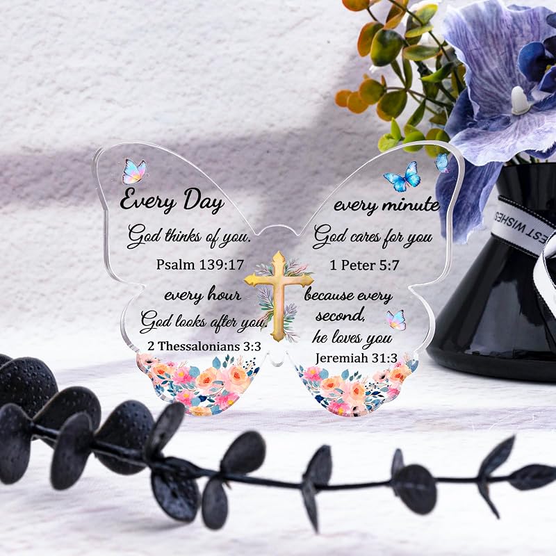 Bible Verse Butterfly Desk Decor - Inspirational Christian Gift for Women