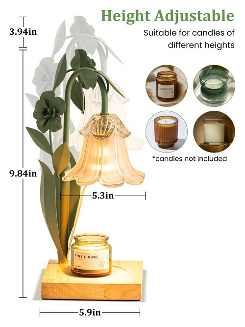 Flower Candle Warmer Lamp with Timer, Dimmable Candle Lamp Warmer, AdjustableHeight Candle Warmer for All Jar Candles, Bedroom Living Room Home DecorValentines Day Birthday Gifts for Women Mom Sister