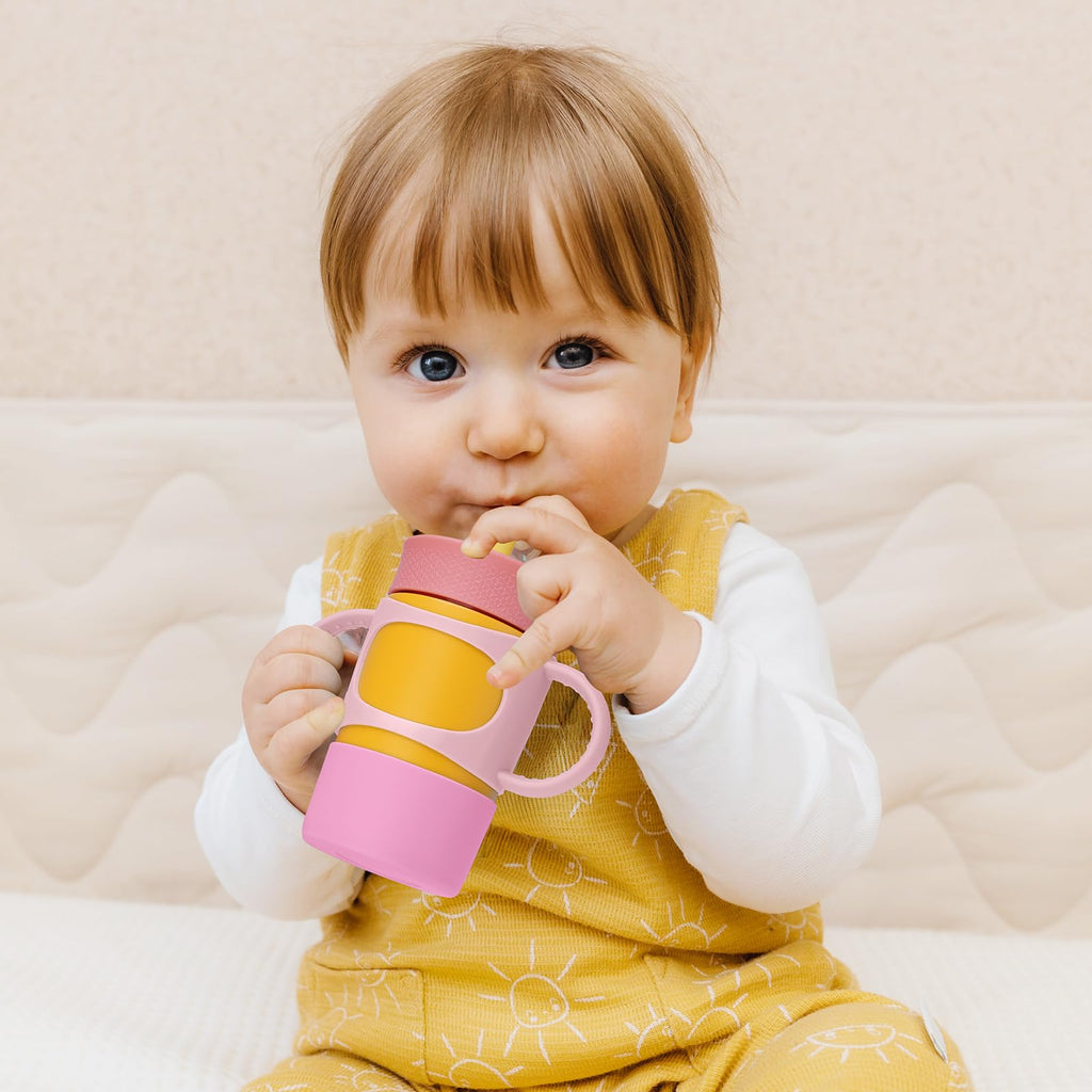 NiHome Silicone Double Handle & Boot for Owala Kids’ Tumbler 12oz 15oz, Easy to Install for Toddlers to Grip & Train, Shock-Absorbing Bottom Sleeve Drop Protection, Soft and Safe for Daily Use (Pink)