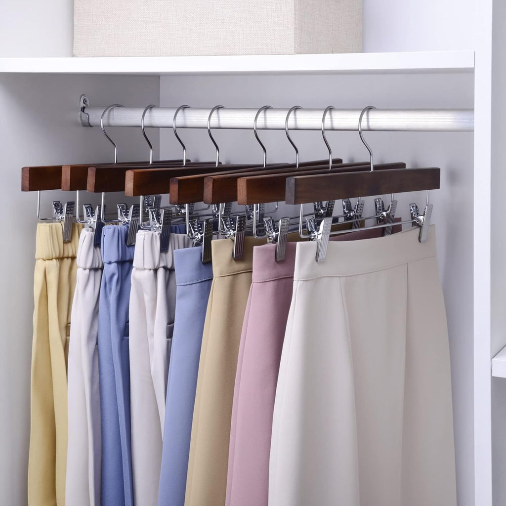 Nature Smile Wooden Trousers Hangers with Clips - 10 Retro Style Pants Holders