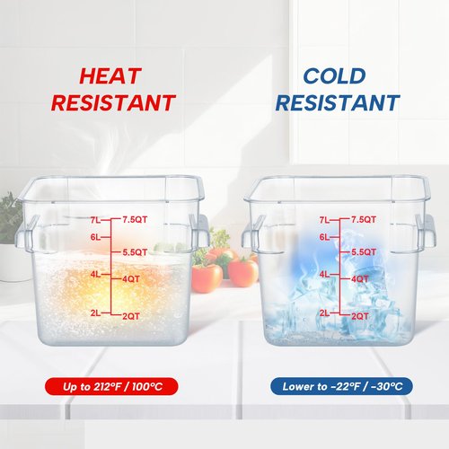 STEELUS 4 Pack Food Storage Containers, 8 Quart with Lids, Square Commercial Containers with Scale, Clear NSF Food Organizing, Polycarbonate