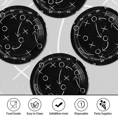 Grencian 50Pcs Black Football Party Plates 9" Heavy Duty Disposable Football Paper Plates for Sport theme Super Game Bowl Birthday Party Decorations Serve 50