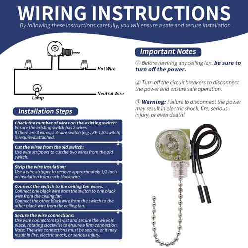 HUAXRUI Ceiling Fan Light Pull Chain Switch, Replacement for Hunter Hampton Bay Harbor Breeze Ceiling Fans, ZING Ear On/Off Light Control Switch (2, ZE-109 Nickel)