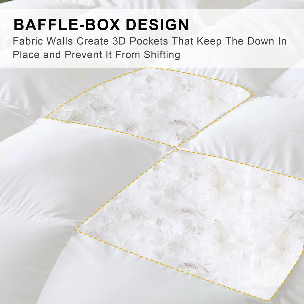 ALPSWAN Luxury Goose Feather Down Fiber Comforter Queen Size, 300TC White Cotton Blended Duvet Insert, All Season Hotel Bedding Alternative Down Comforter with Corner Tabs (White, Queen)