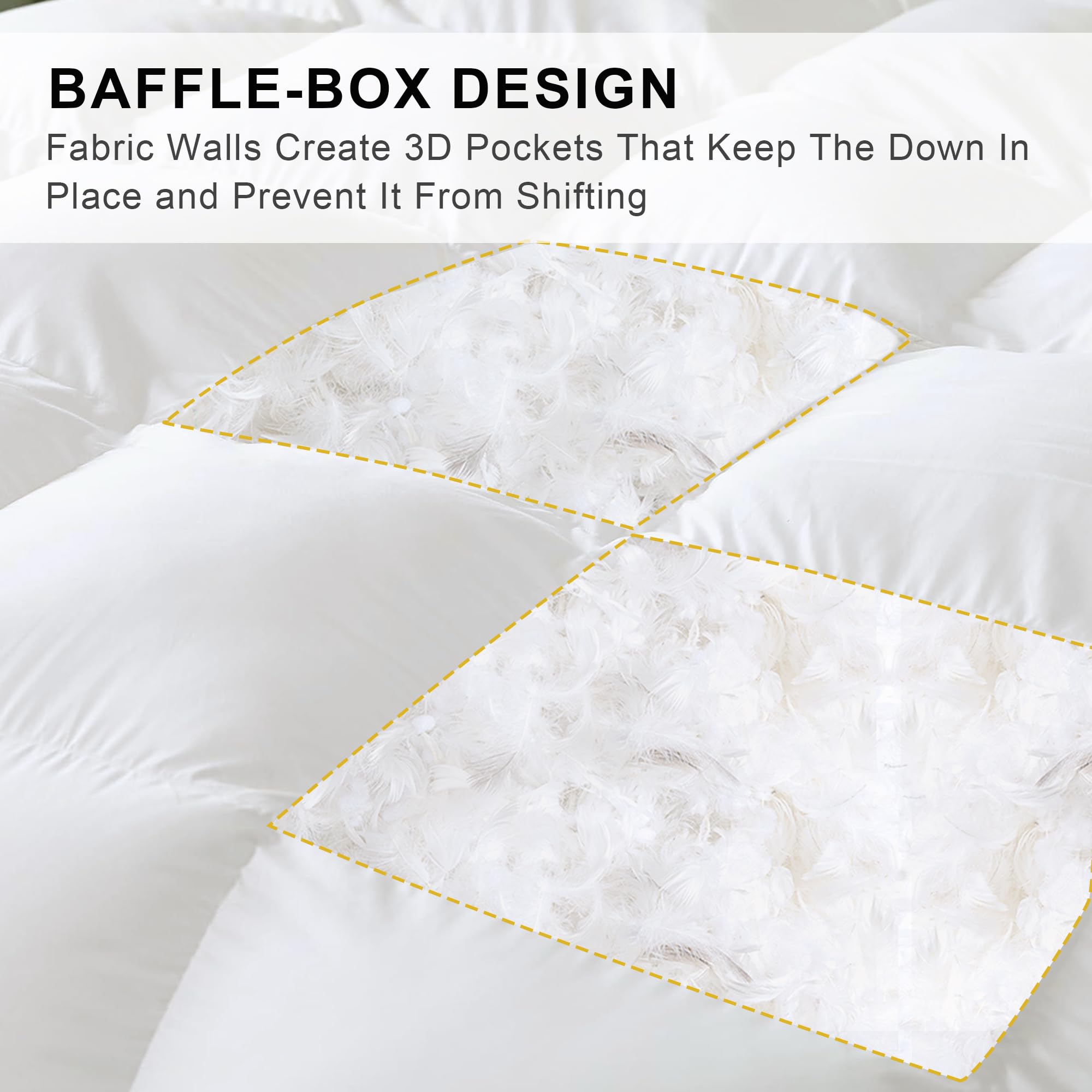ALPSWAN Luxury Goose Feather Down Fiber Comforter Queen Size, 300TC White Cotton Blended Duvet Insert, All Season Hotel Bedding Alternative Down Comforter with Corner Tabs (White, Queen)