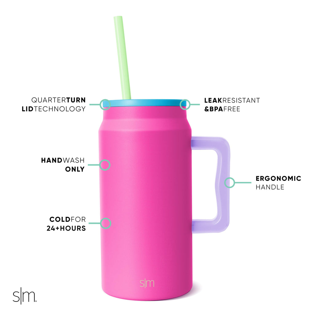 Simple Modern 50 oz Mug Tumbler with Handle and Straw Lid | Reusable Insulated Stainless Steel Large Travel Jug Water Bottle | Gifts for Women Men Him Her | Trek Collection | 50oz | 80s Mix