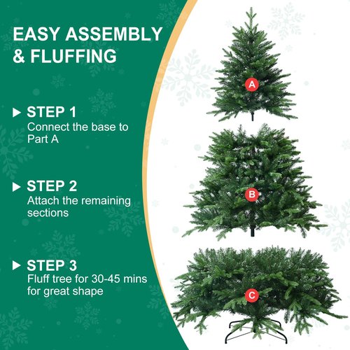 Treepool 5 FT Artificial Christmas Tree with 1020 PE&PVC Mixed Branch Tips, Unlit Hinged Premium Spruce Fake Xmas Trees, Green, Foldable Base