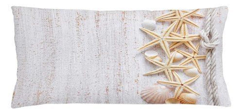 Ambesonne Seashells Throw Pillow Cushion Cover, Starfish Marine in Vertical Direction Wood Surface Ocean Beach Nautical Print, Decorative Square Accent Pillow Case, 36" X 16", Ivory