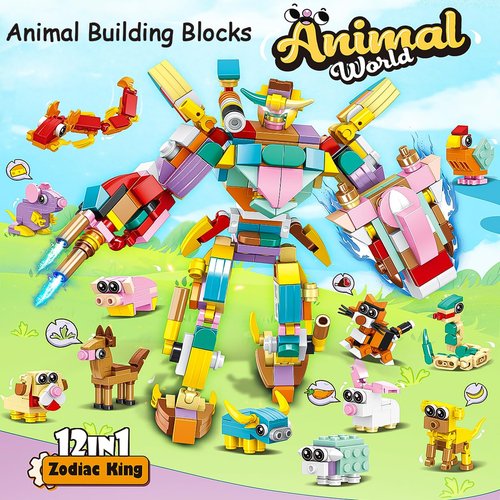 JUNQIU 24 Pack Valentines Day Cards For Kids School, Animal Building Blocks Valentine For Class, Valentines Day Gifts For Kids Classroom Bulk, Class Gifts Exchange For Boys Girls