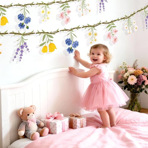 JIAYIQI 2PCS Wildflower Party Decorations - 7.9FT Pre-Strung Floral Garlands for Baby Shower Bloom Birthday Tea Party Wedding - Reusable & DIY Hanging Flower Garland for Garden Theme & Spring
