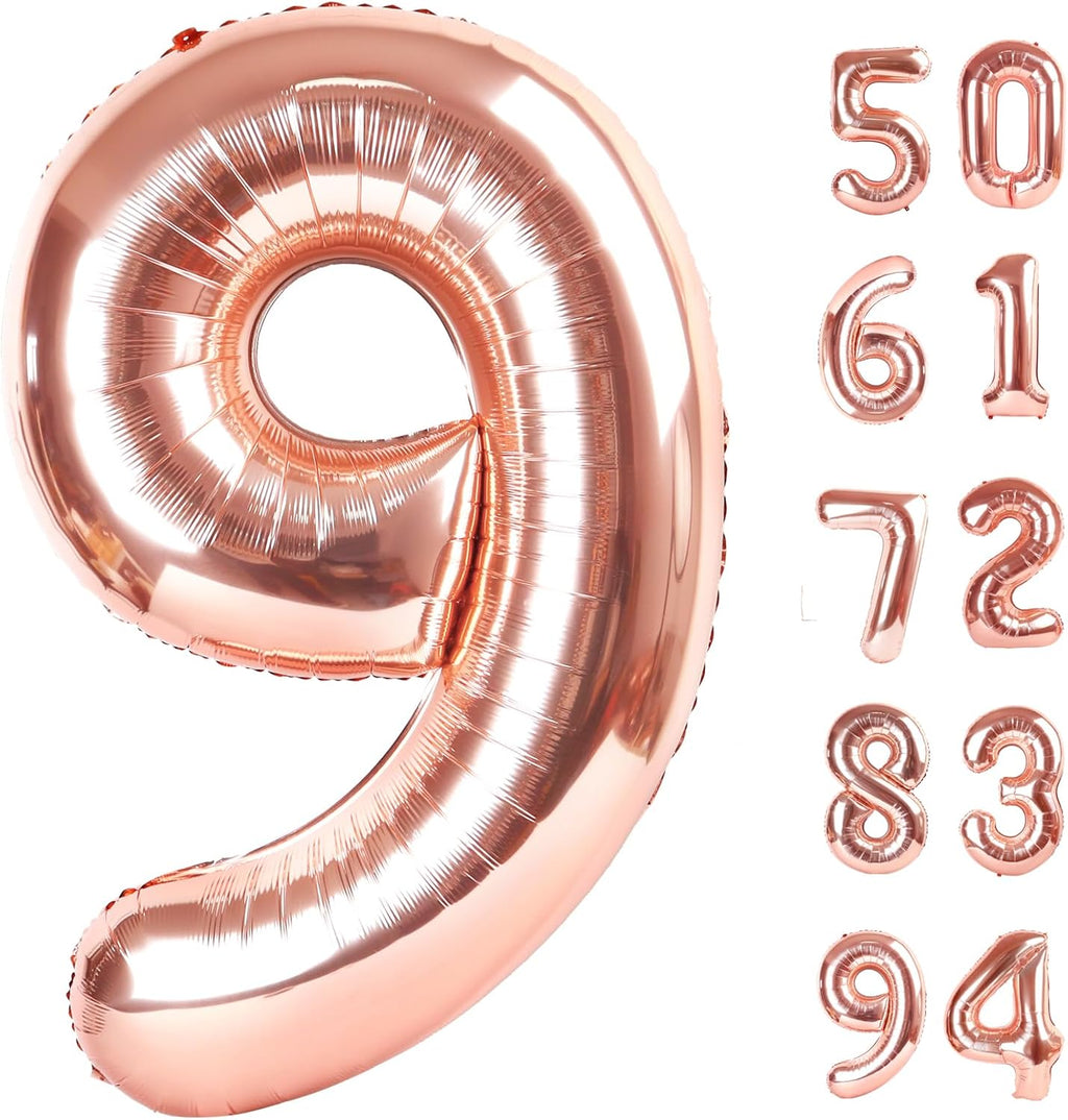 Rose Gold 9 Balloon - 40-Inch Giant Number Balloon for 9th Birthday Decorations | Perfect for Boys & Girls