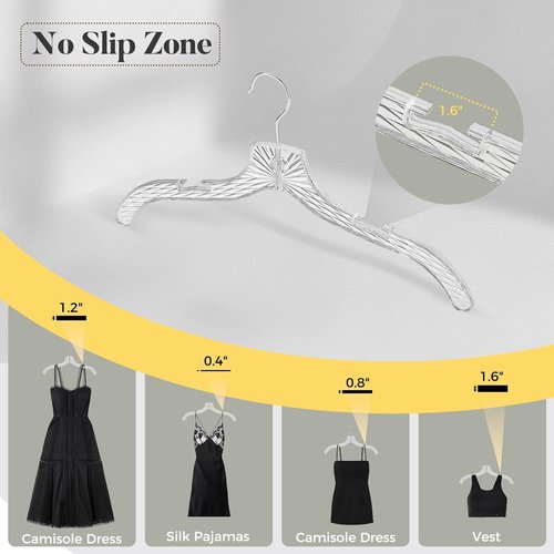 HOUSE DAY Clear Plastic Hangers - Durable 12 Pack Crystal Dress Hangers for Women | 16.7'' Versatile Design with 360° Swivel Hook