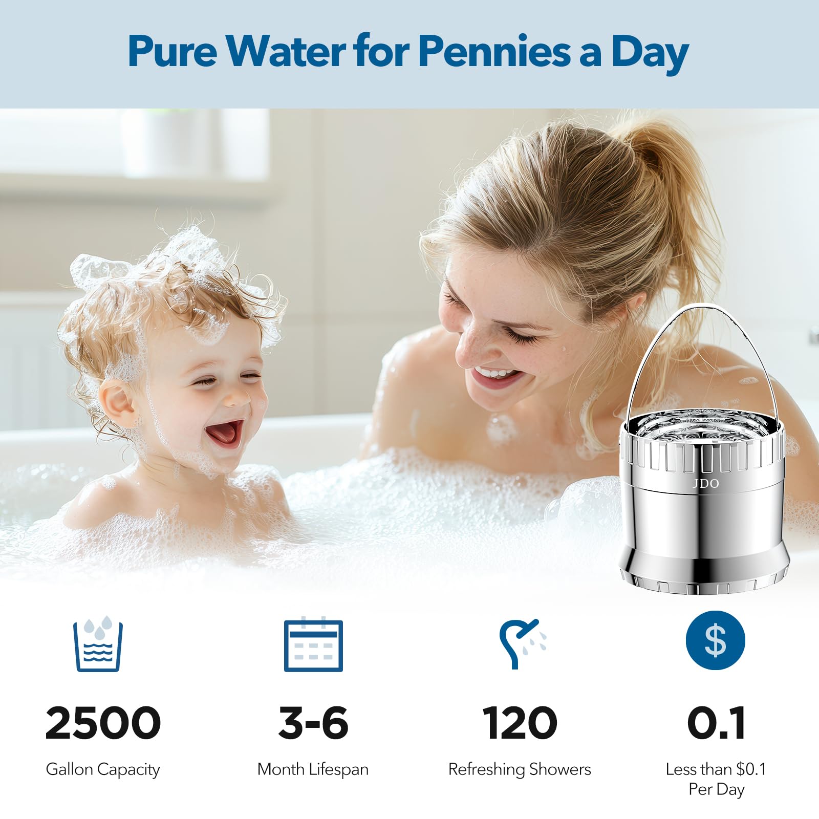 Bath Filter for Tub 2500 Gallon Bathtub Water Filter, Upgraded Large Opening Design (15L/Min) Universal Fit for Bathtub Faucet, Hard Water Softener Removes Chlorine Sensitive Skin Dry Hair Friendly