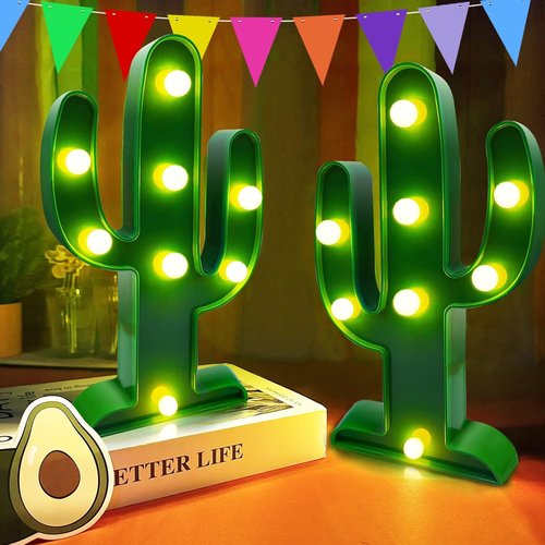 LED Cactus Light by Extra Large | 2 Pack - Cute Night Lamp for Cinco de Mayo Party Decor, 10 x 5.5 Inch