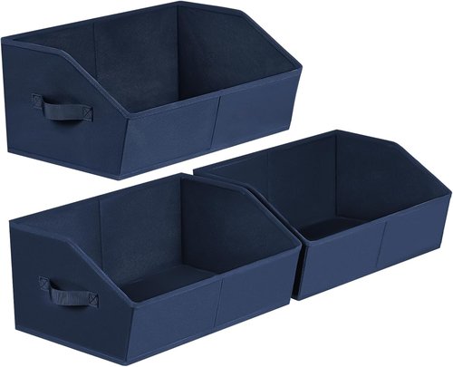 Homsorout Decorative Storage Baskets - Trapezoid Closet Bins with Handles, Navy Blue, 3 Pack