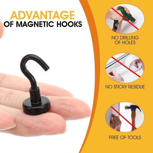Limbeuuu 60 PCS Outdoor Hooks for Hanging String Lights, Balck Magnetic Hooks Strong 30lbs+ Hanging Party Light Wall Cable for Outside Cruise Cabin Refrigerator Fridge Grills Must Have