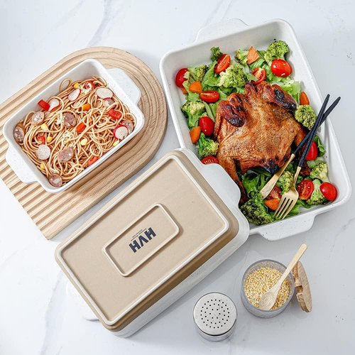 HVH Baking Dish Set - Large 9x13 Ceramic Casserole Dish | Deep Lasagne Pan, Farmhouse Style (White)