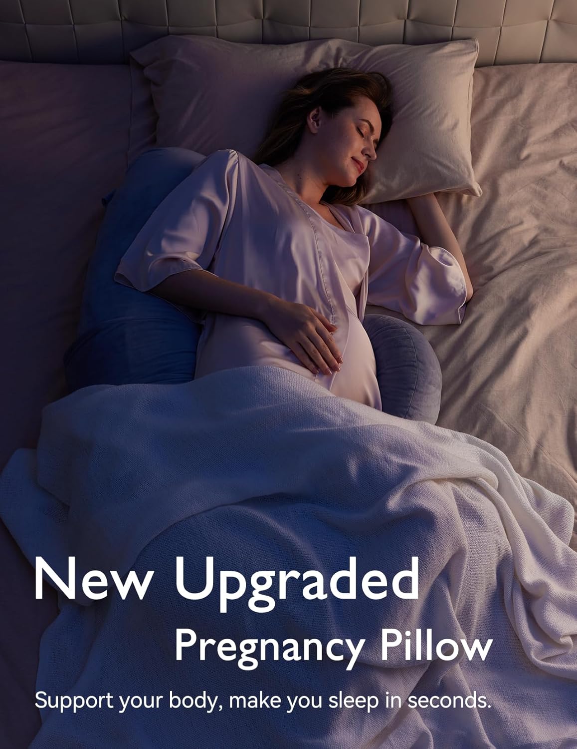 Momcozy Pregnancy Pillow - Original F Shaped Maternity Pillow with Adjustable Wedge - Full Body Support, Grey Velvet Cover
