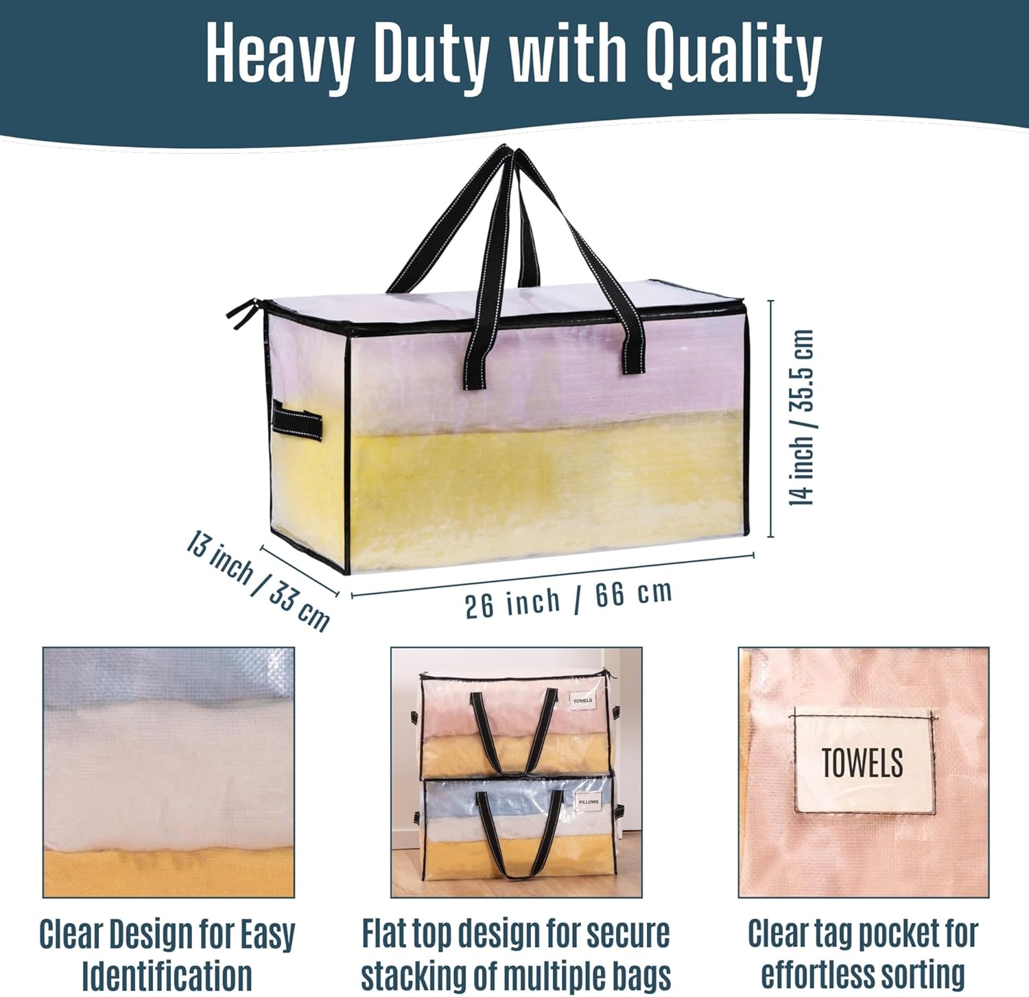 VENO Heavy Duty Moving Bags - Clear Storage Solution for Clothes & Comforters | 4 Pack, Foldable Design