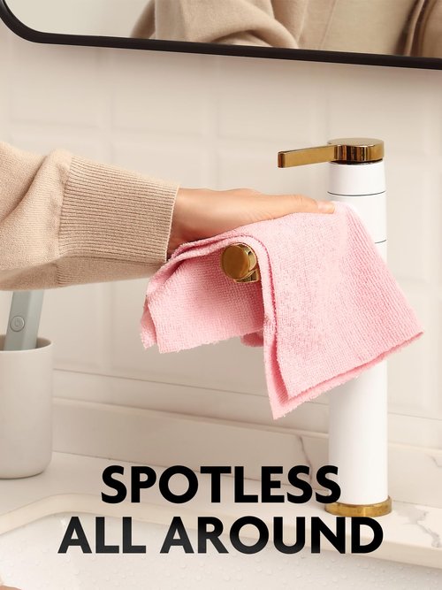Fantasticlean Microfiber Cleaning Cloth Roll -75 Pack, Tear Away Microfiber Towels, 12" x 12", Reusable, Washable, Scratch Free, Ultra Absorbent Dishcloth for All-Around Cleaning Supplies (Pink)