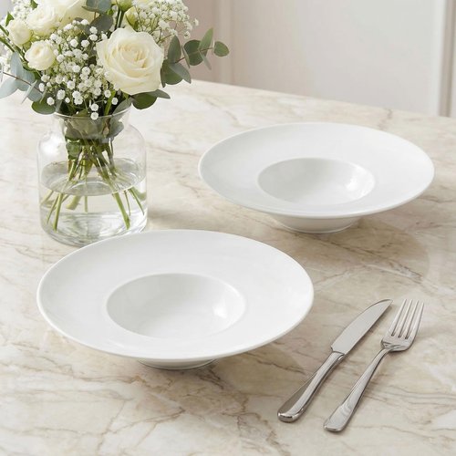 jinsongdafa Ceramics Rimmed Soup Bowls 8.8 oz, White 11.6 inch Exquisite small soup plate Set of 4, Pasta plates With Rim is the best choice for hotels, kitchens, fine restaurants and gourmets