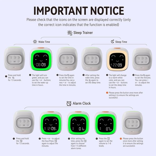 ZUZUKID OK to Wake Alarm Clock for Kids, Toddler Sleep Training Clock with Sound Machine, Kids' Night Light, Digital Alarm Clock for Boys' and Girls' Bedrooms