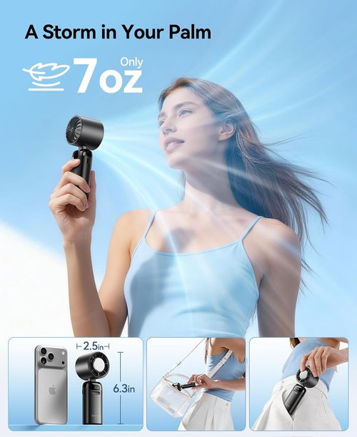 KIMMOO Handheld Portable Turbo Fan - Powerful 21000 RPM with Ice Cooler | Rechargeable & Compact for Travel, Outdoor, Home, Office (Black)