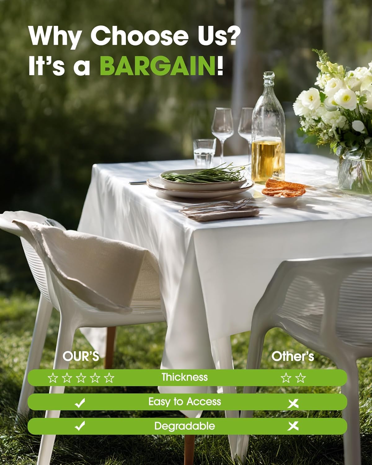 Pureegg Disposable Plastic Tablecloths - 10 Pack, 54 x 156 Inch, Leakproof & Sturdy for Parties, Weddings, Picnics | White