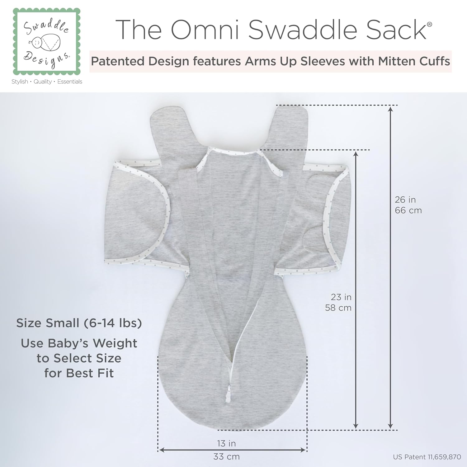 SwaddleDesigns 6-Way Omni Swaddle Sack - Arms Up Design for Newborns | Improves Sleep, Oatmeal, Small (0-3 Months)