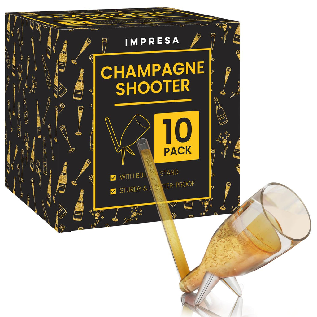 IMPRESA 10 Pack Champagne Shooter Plastic Glass Set - Champagne Glasses with Stands - Bachelorette Party Favors - Reusable Champagne Shooter Gifts for Bubbly Lovers - Champ Shooters