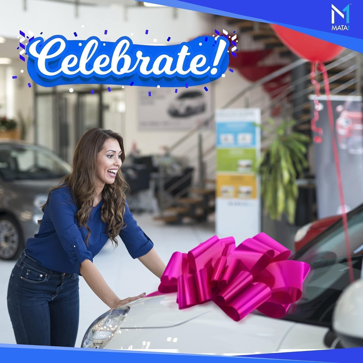 Mata1-USA Huge Pink Car Bow | 30-Inch Giant Gift Wrapping Bow for Indoor & Outdoor Use