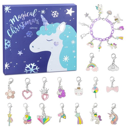 Christmas Advent Calendar 2026 for Girls Boys with 24 Days Unique Gift Countdown Calendar Blind Box Blue UnicornTheme DIY Creative Charm Pendant Bracelet Necklace Daughter Granddaughter niece