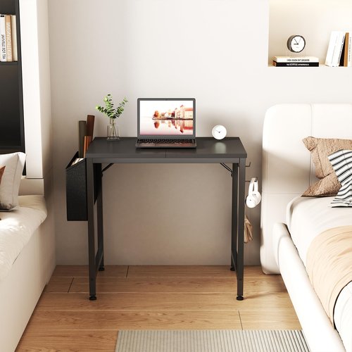 Lufeiya Small Desk for Small Spaces, 24 Inch Kids Girls Study Writing Mini Desks for Bedroom, Simple Modern Laptop PC Little Side Table with Storage Bag Headphone Hooks, Black