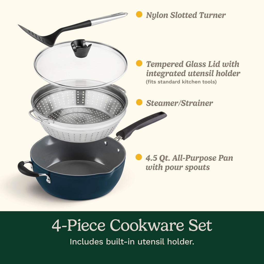 Cuisinart Preferred Pan 4-Pc Set - Nouveau Navy (4.5 Qt. Multi-Purpose Pan w/Cover, Steamer, Slotted Turner)