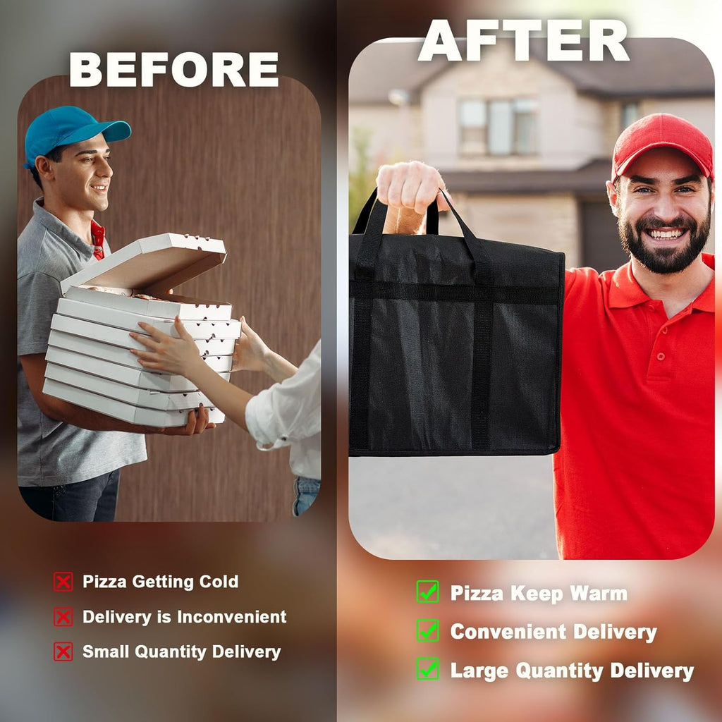 Maxcheck Insulated Pizza Delivery Bag - 20" x 20" x 14" | Reusable Cooler for Hot Food Delivery (Black)
