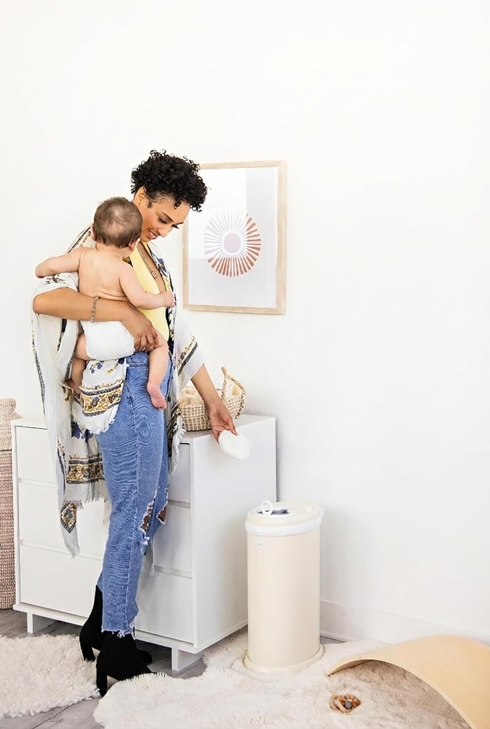 Ubbi Stainless Steel Diaper Pail - Odor Locking Design, No Special Bag Needed | Award-Winning Matte Ivory