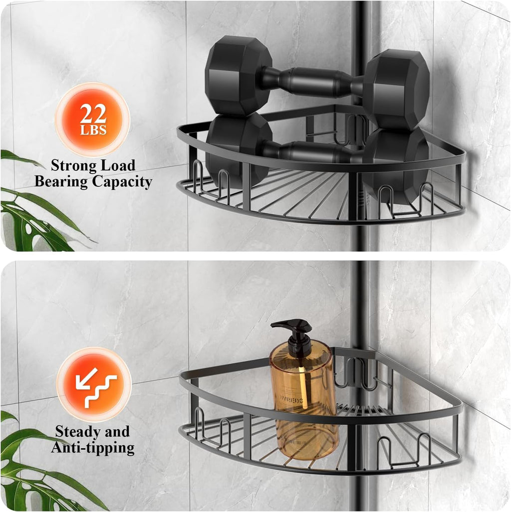 Skiennix 4-Tier Rustproof Corner Shower Caddy - Adjustable Height 42-115 Inch Bathroom Organizer | Black