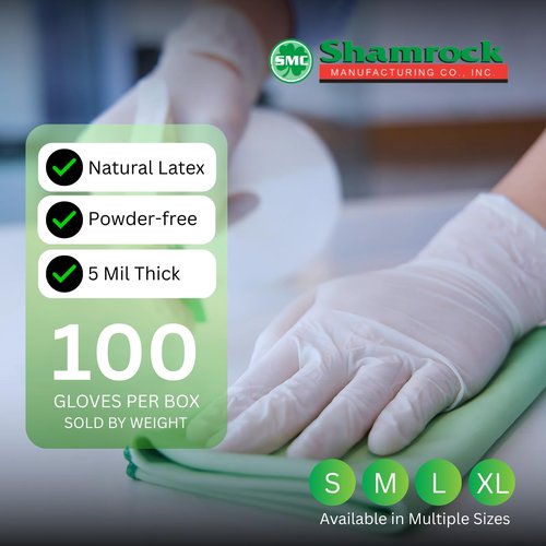 Shamrock 10112 Latex Exam Gloves, Medium, 5 Mil, Powder-Free, Full Textured, Disposable, Medical & Food Safe