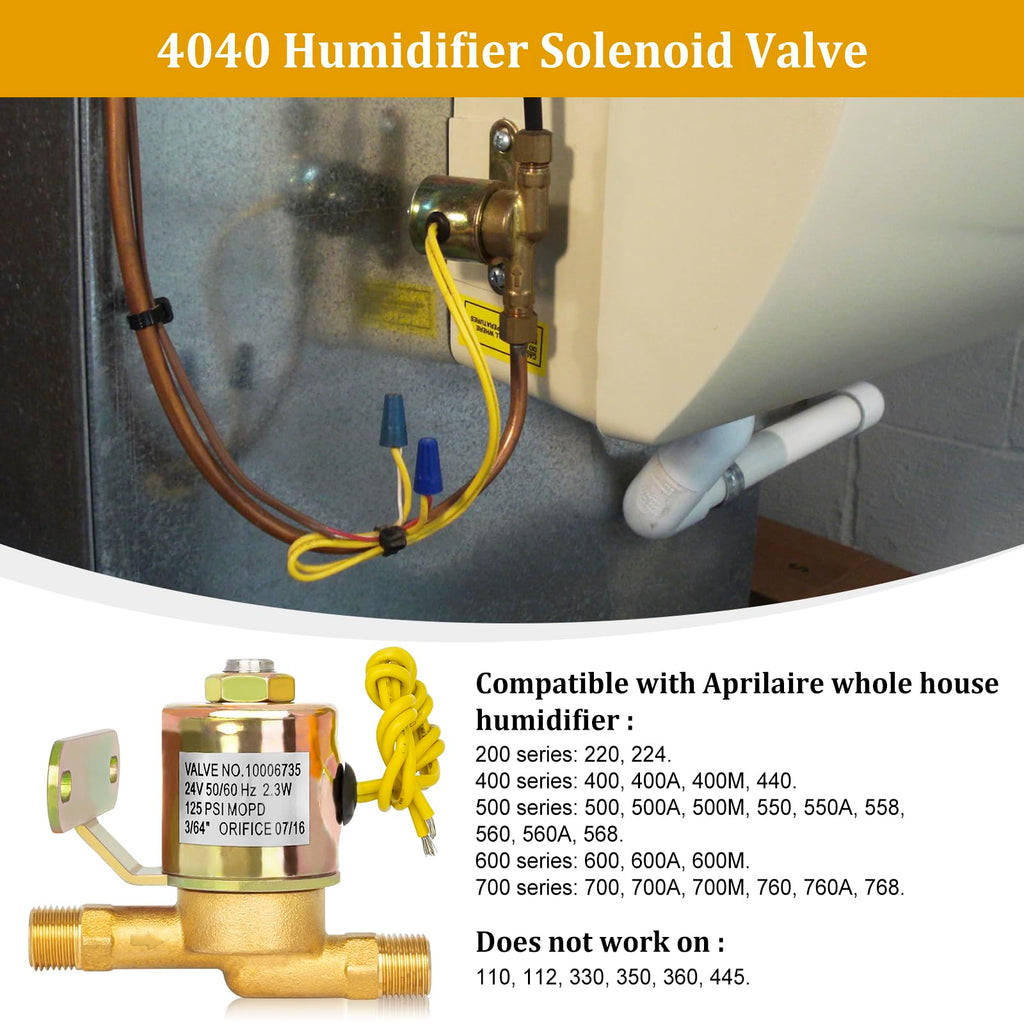 4040 Solenoid Valve for Humidifier - 24V Water Valve Compatible with April aire Whole House Humidifier Models 400 500 600 700 220 224 - Replaces B2015-S85 B2017-S85, Yellow