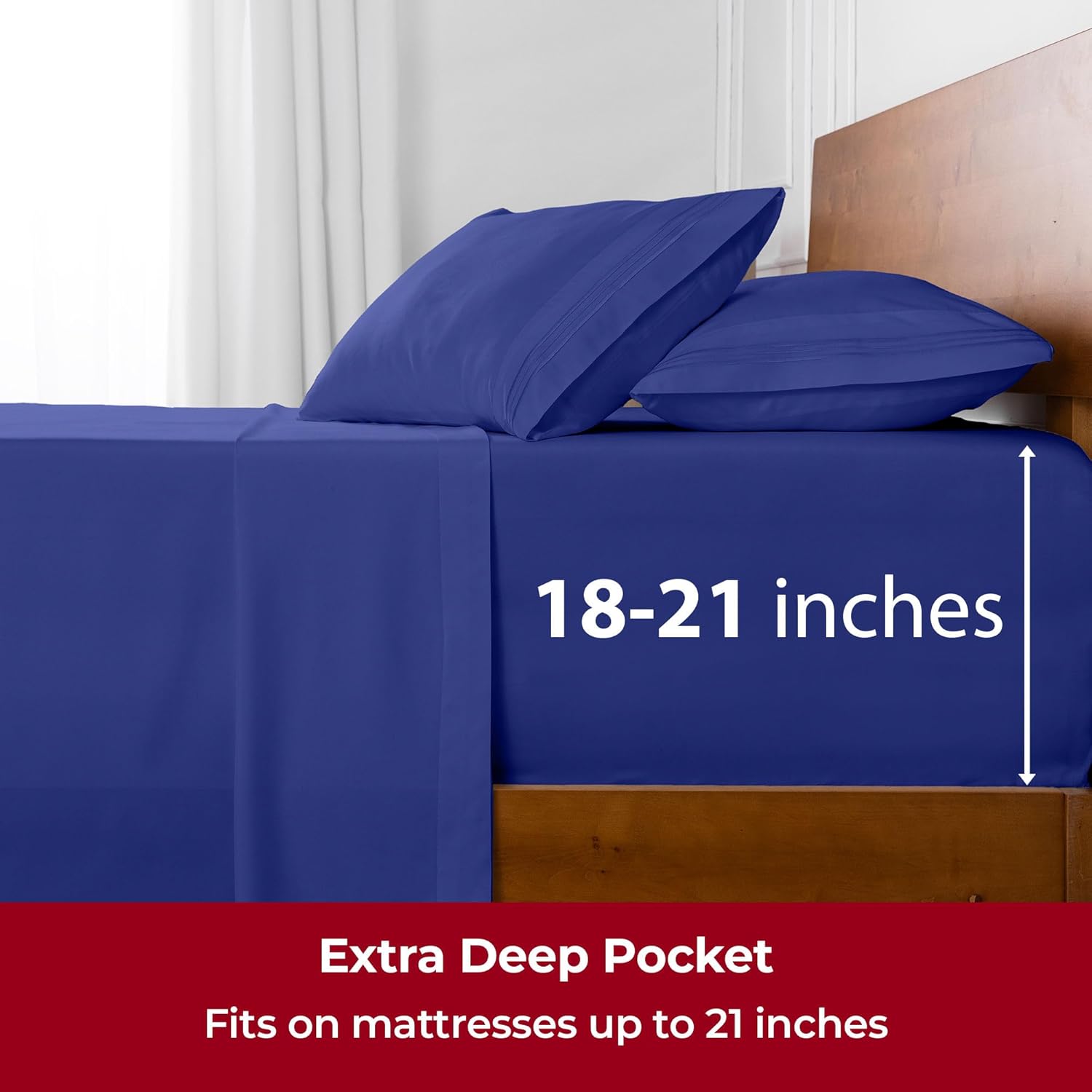Mellanni Extra Deep Twin Sheets - Hotel Luxury Ultra Soft Cooling Bedding - Wrinkle & Stain Resistant (Royal Blue)