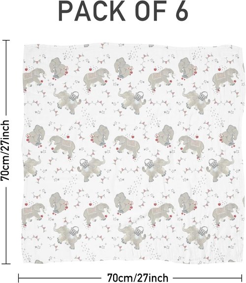 Graceful Muslin Baby Burp Cloths - Large 27 x 27 Inches | 6 Pack Soft Burping Rags for Newborns