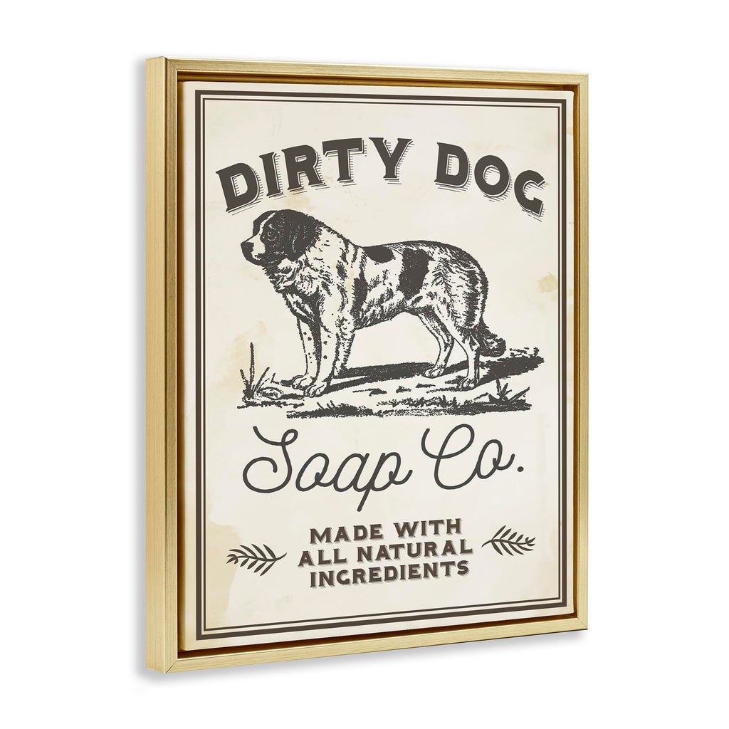 Stupell Industries 'Dirty Dog Soap Vintage Sign', Floating Frame Canvas Art, Gold, 17 x 21 Inches, Easy to Hang and Sturdy, Made in USA, by Lil' Rue