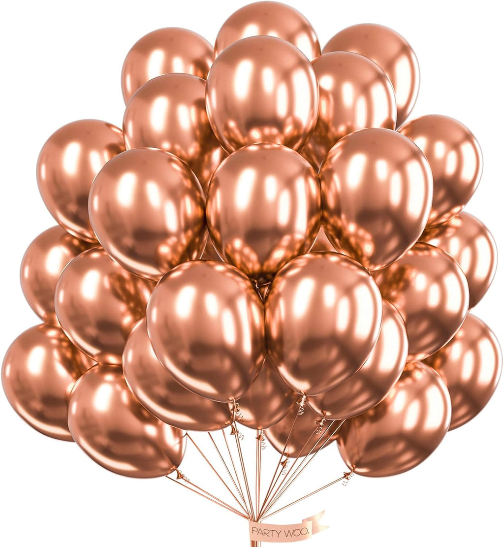 PartyWoo Rose Gold Balloons - 50pcs 12 Inch Metallic Chrome for Weddings & Celebrations