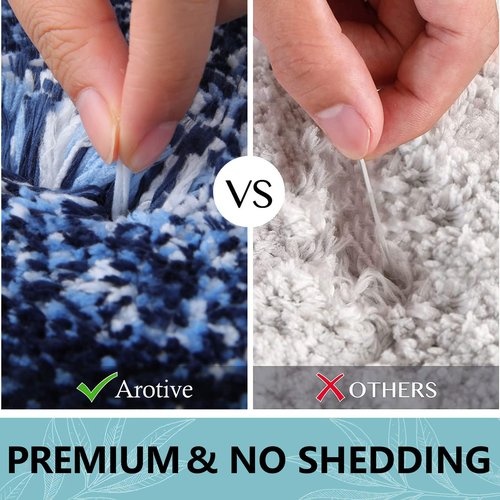 Arotive Microfiber Bathroom Rugs 3 Piece with Toilet Lid Cover, Shaggy Soft and Absorbent Bath Rug, Non-Slip, Machine Washable Bath Mats for Bathroom（24x16+24x20+17.5x15, Blue